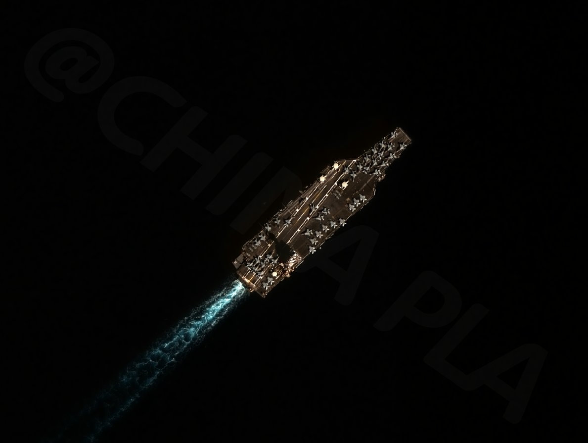 离开苏达湾的福特号航母(CVN-78)的高清卫星图像，甲板上可以看出停放着4架E