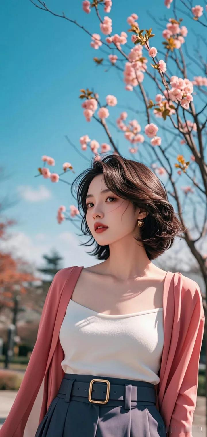 樱花树下，少女轻纱飘逸，春意盎然。🌸👗