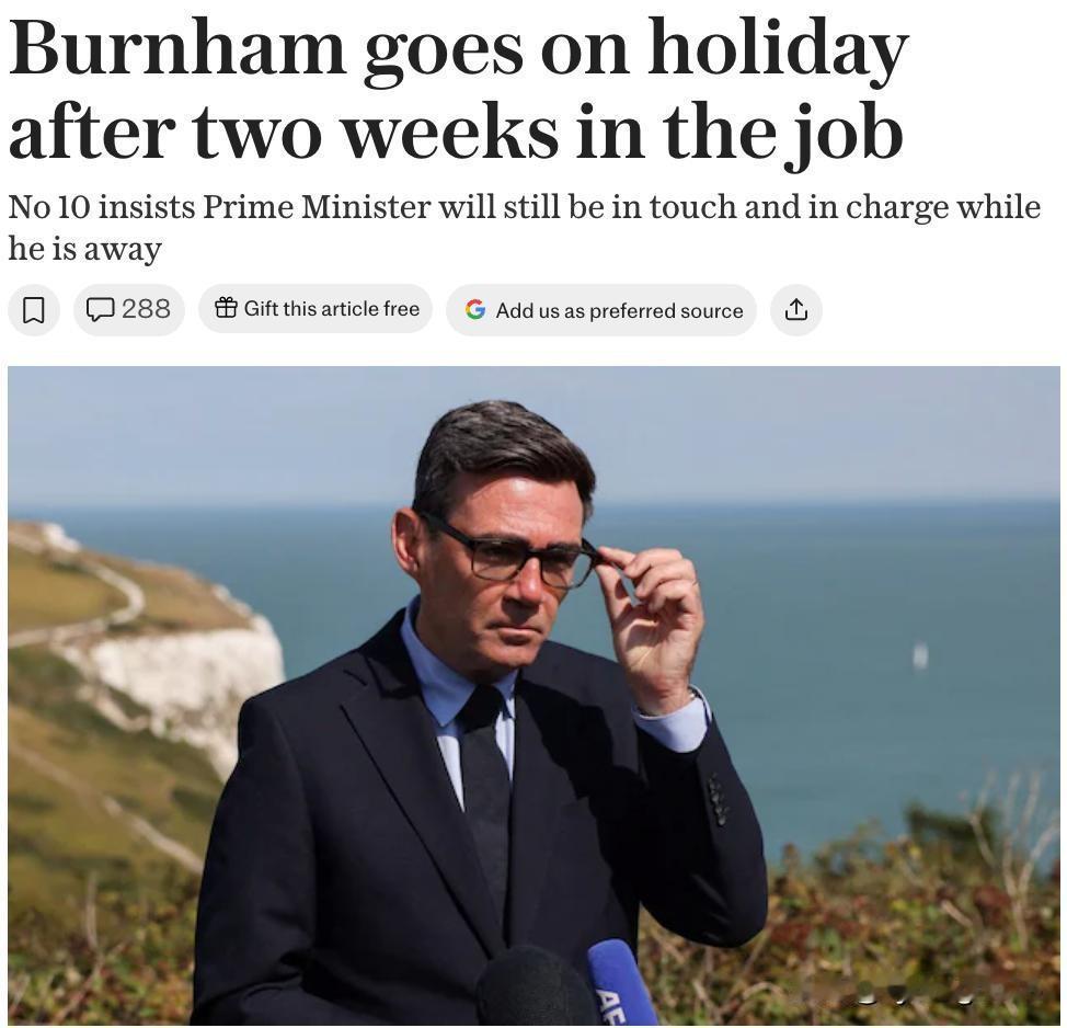 🇬🇧英国新任首相上任两周后便开始休假。目前尚不清楚安迪·伯纳姆将休假多久，也