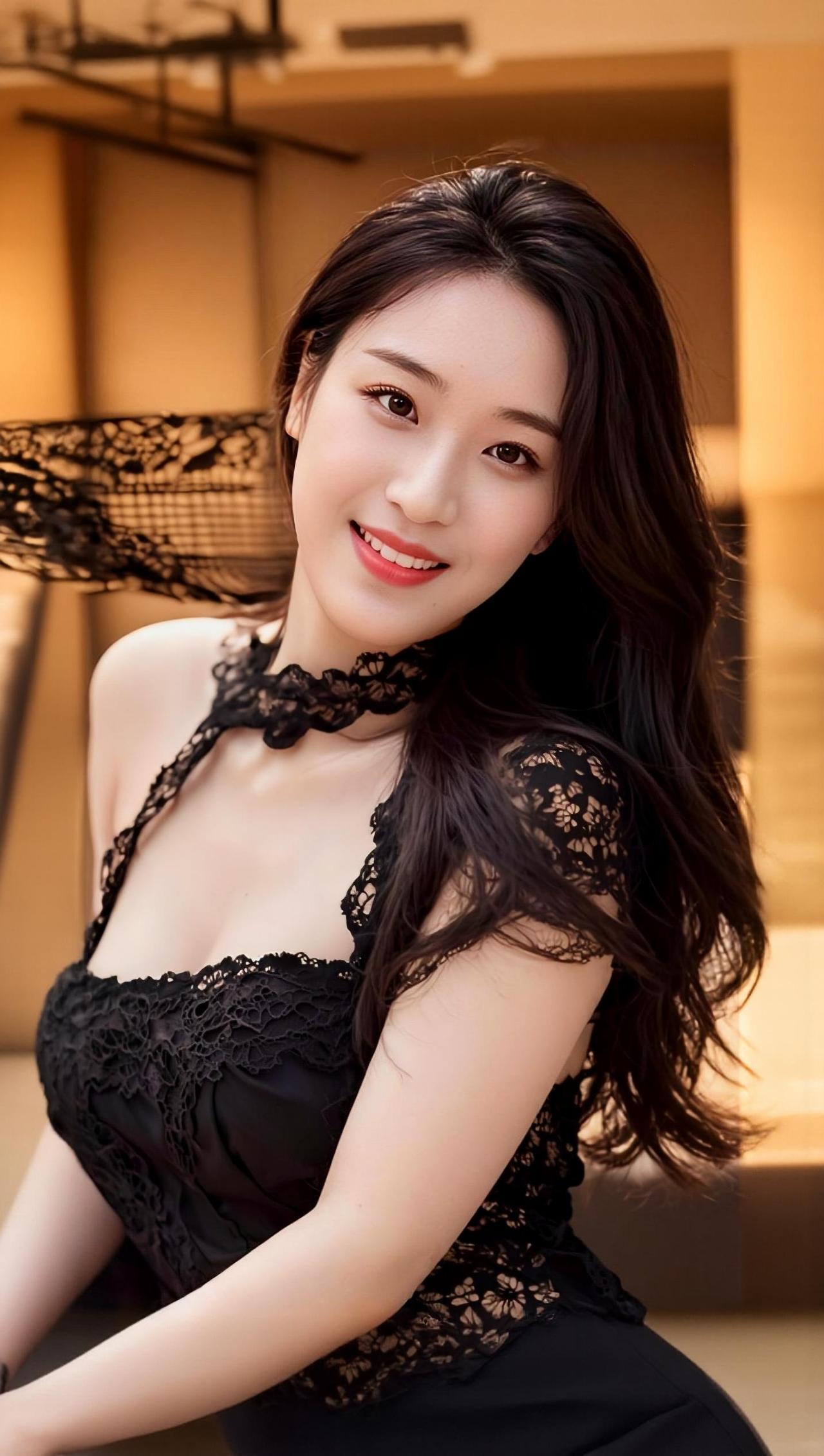 黑蕾丝捻着光的流苏
卷住一缕笑的弧度
发梢垂落的温柔
漫过焦糖色的墙隅
 
唇齿