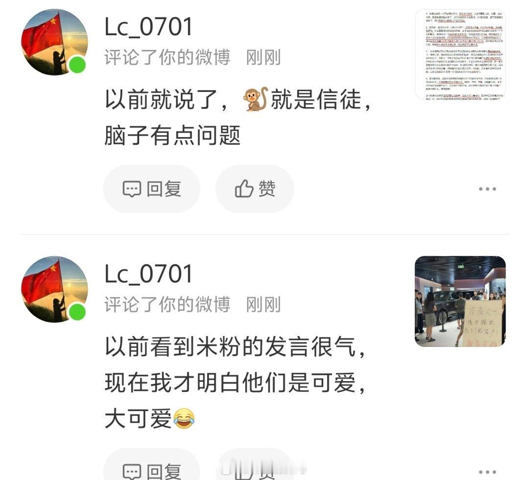 以前看到米粉的发言很气。哈哈哈，为什么他会很气呢？好难猜啊 