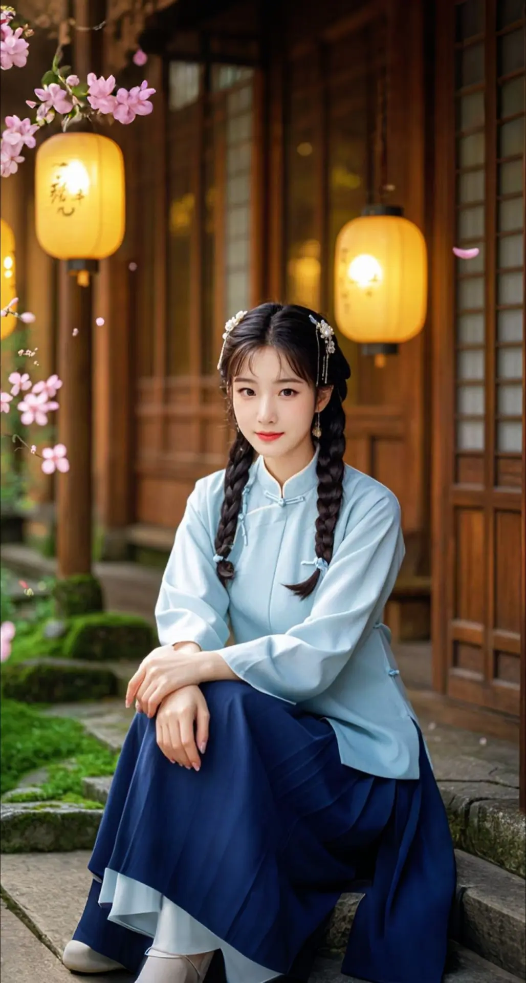 AI扩图 AI古巷静女