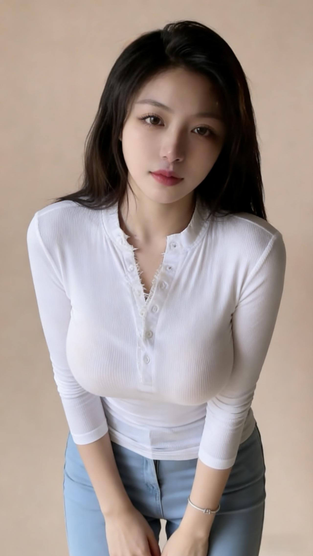 白色紧身上衣与牛仔裤搭配，完美展现好身材！🌸💕好身材性感女神