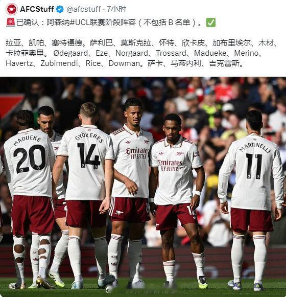 阿森纳的欧冠B名单可以包括在俱乐部效力两年或两年以上的U21球员，例如恩瓦内里和