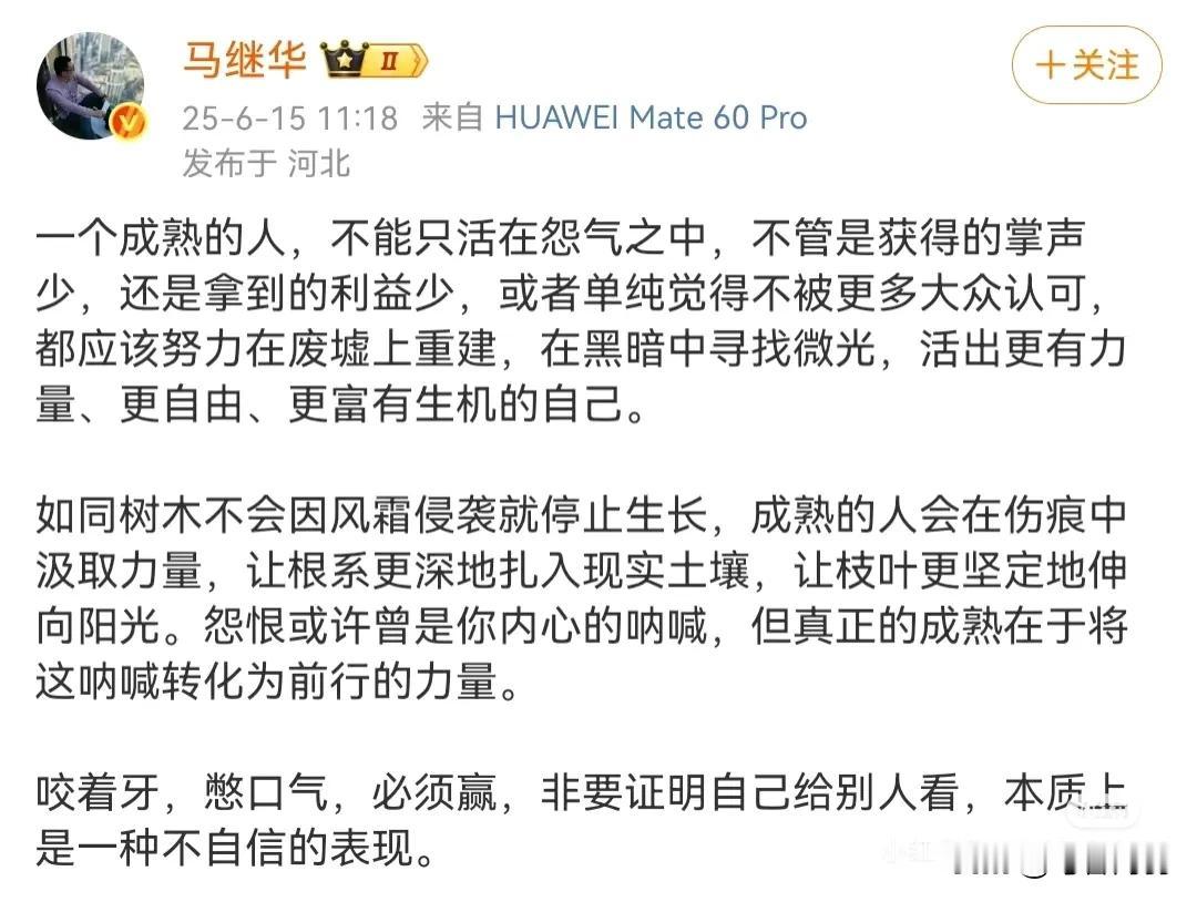 马老师，您又在“阴阳”谁呢？为什么我一看到:“”一个成熟的人，不能总活在怨气中…