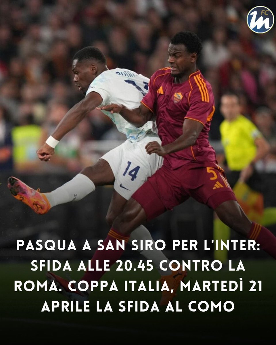 ⚽️ 国米将在复活节当晚（4月5日周日北京时间凌晨2:45）于圣西罗球场迎战罗马