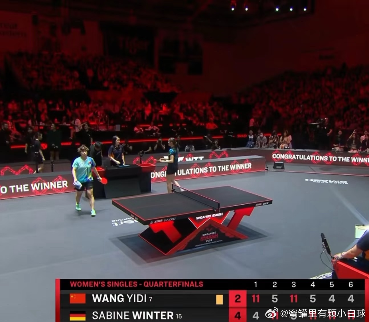 大迪被打蒙了，温特的球也是好快……最后一局比分差太多了王艺迪2比4温特王艺迪无缘