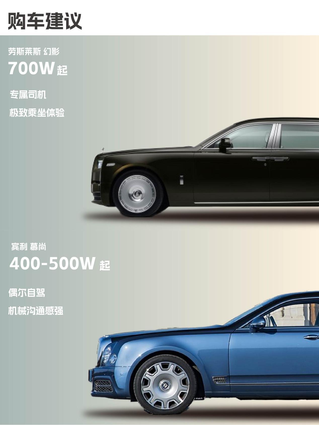 今天教你买幻影还是买慕尚一台是贵族的宫殿，一台是老派绅士的告别之作。劳斯莱斯幻影