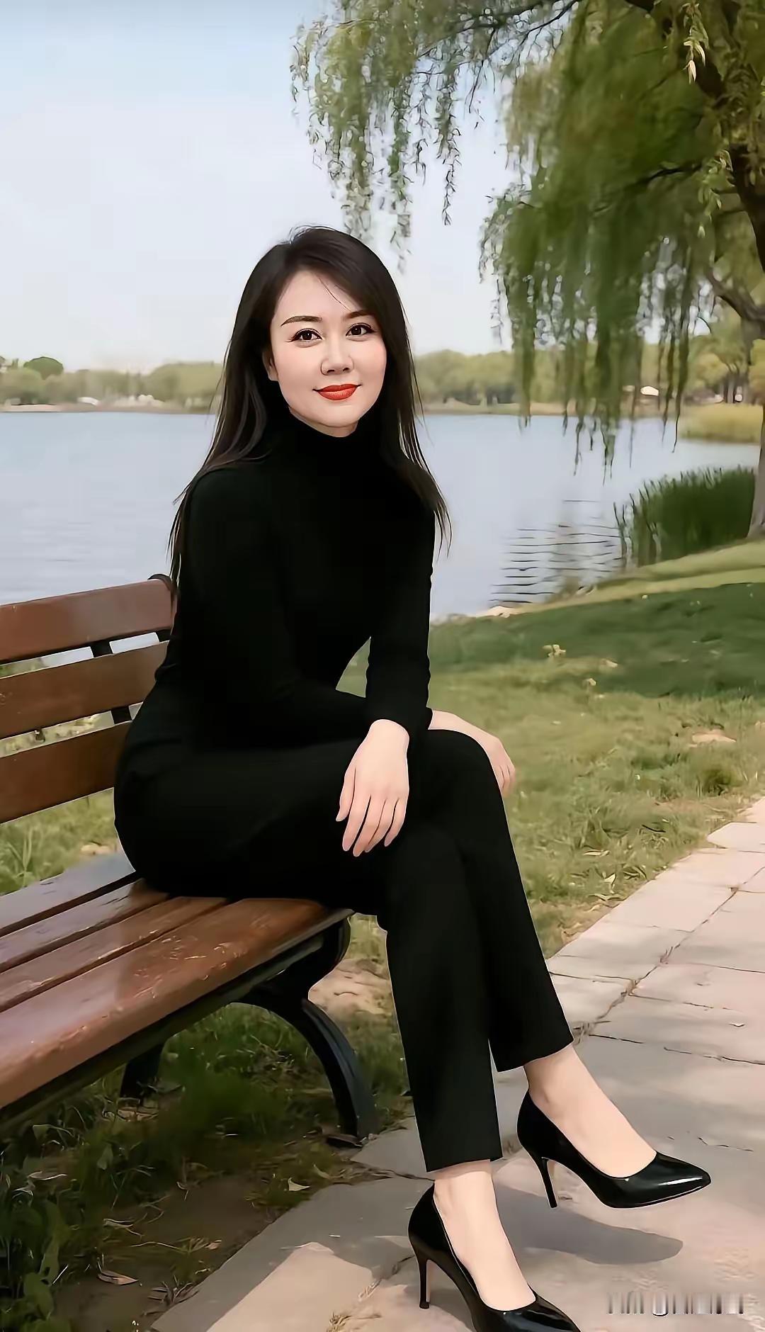 殿前欢·湖畔静姝
晚湖旁，
黑衣窈窕倚垂杨。
粼粼碧水摇清梦，
浅晕韶光。
风梳