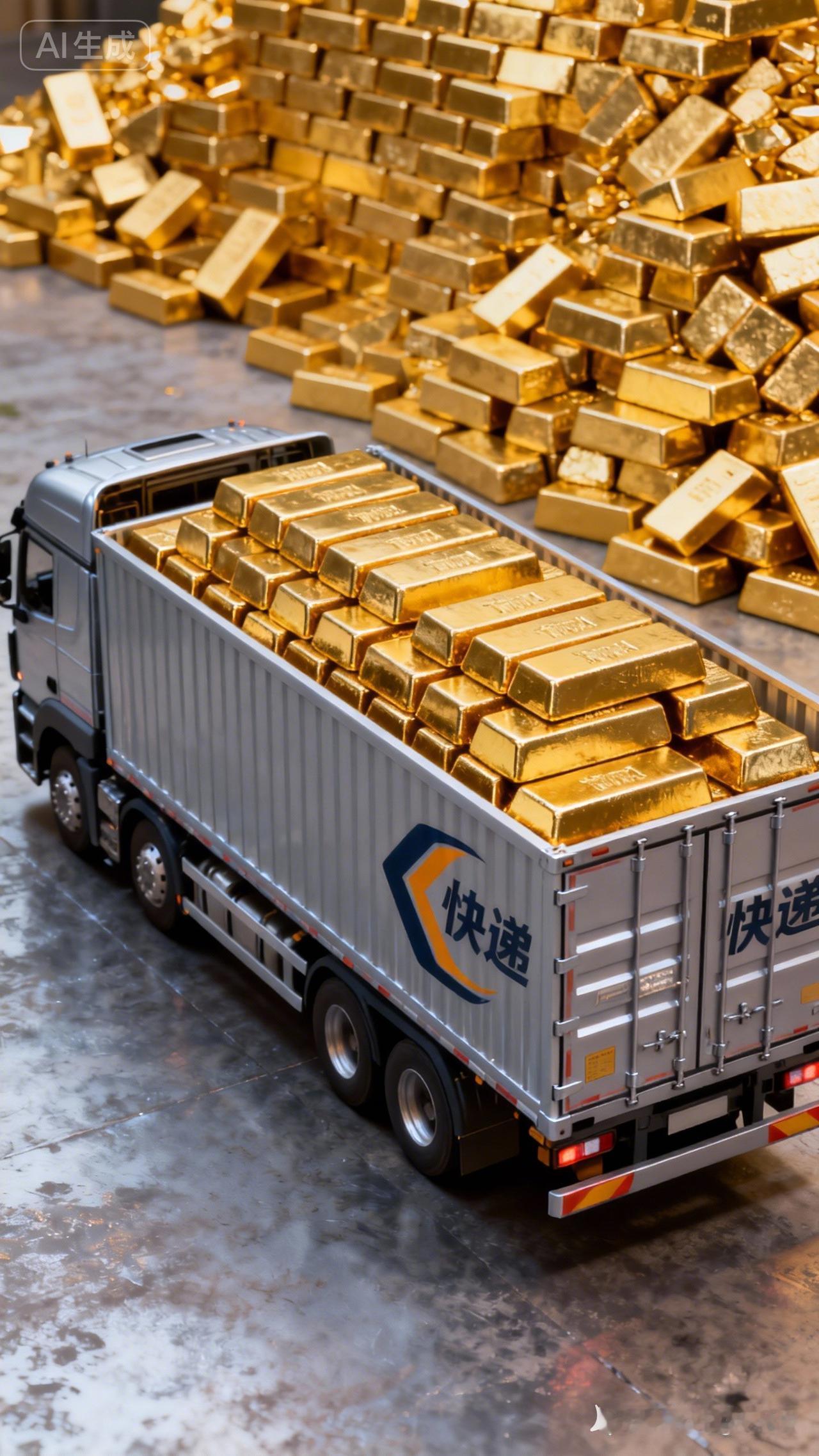 卡车装满金条，堆成一座小山。