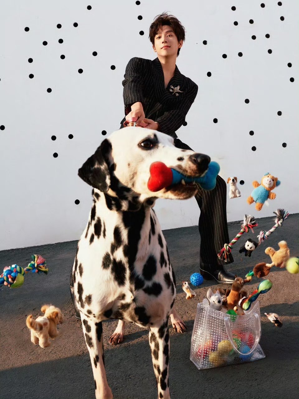 娱乐王安宇牵着斑点狗王安宇出发造型 王安宇微博之夜造型 