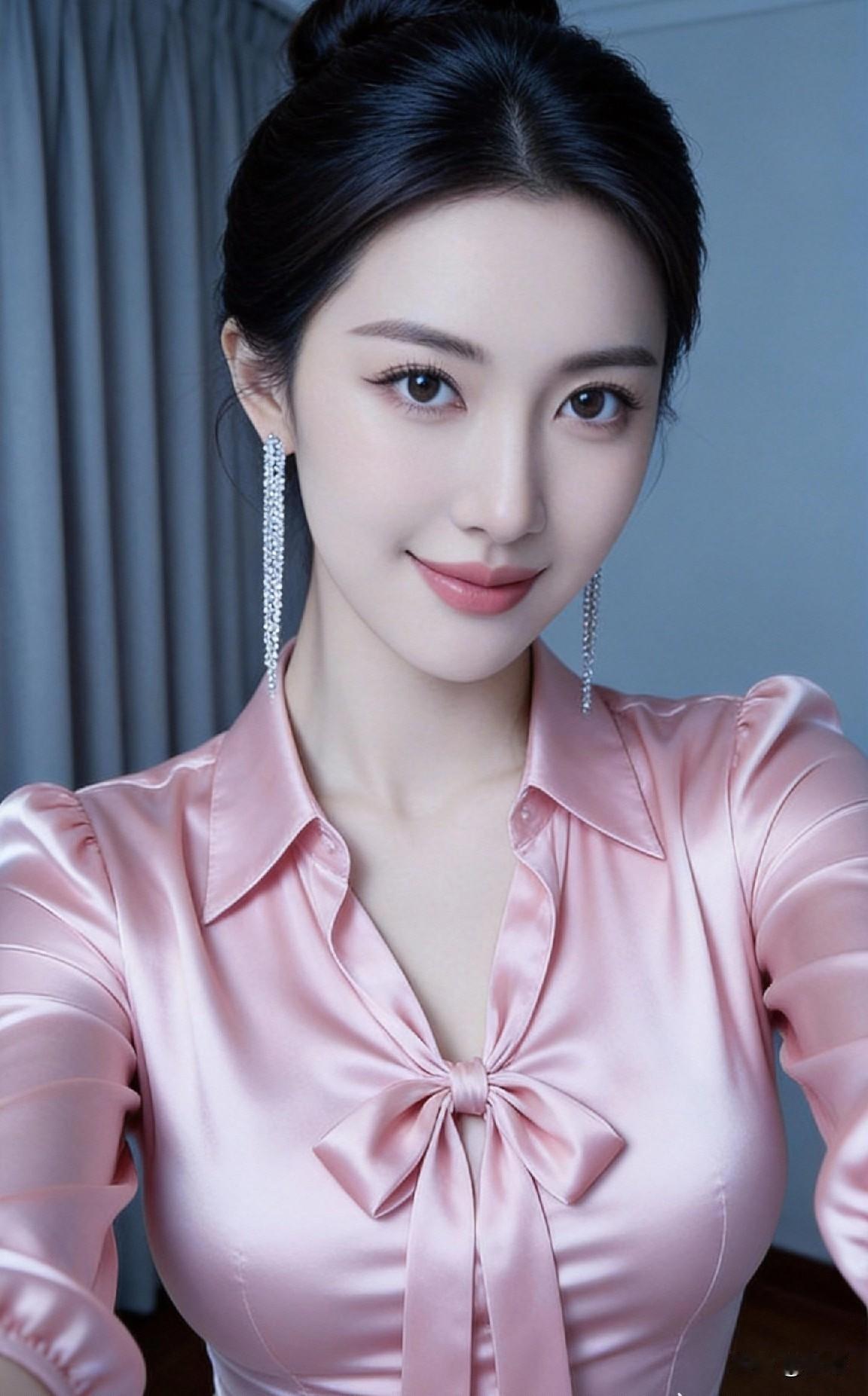 温柔粉丝蝴蝶结衬衫，甜美优雅的自拍瞬间🌸✨