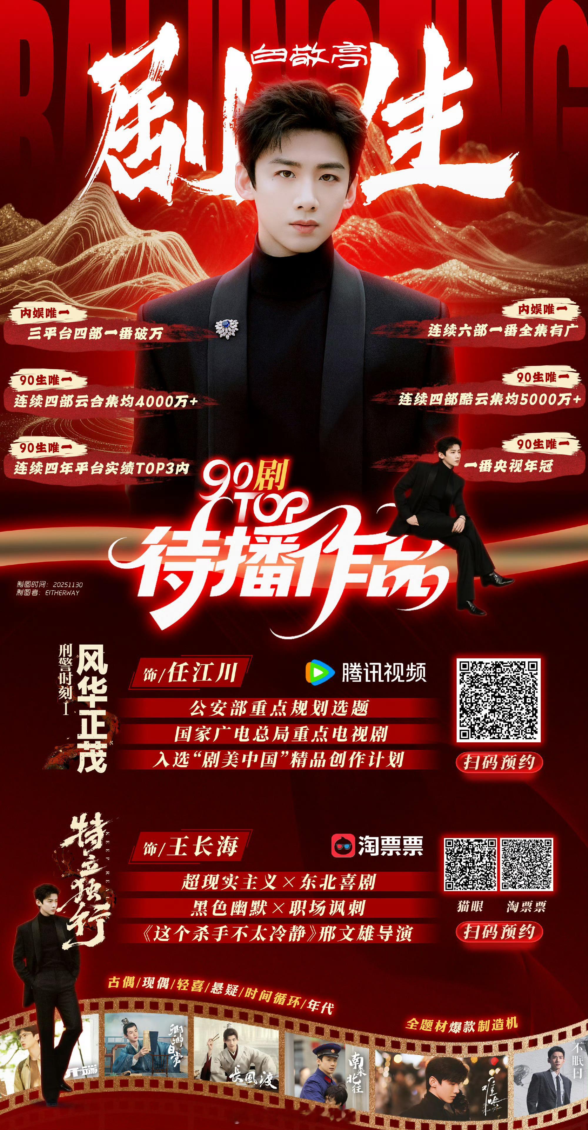 才知道，白敬亭是内娱首位且唯一一番三平台破万男演员，但生粉涛实绩的时候真的很少带