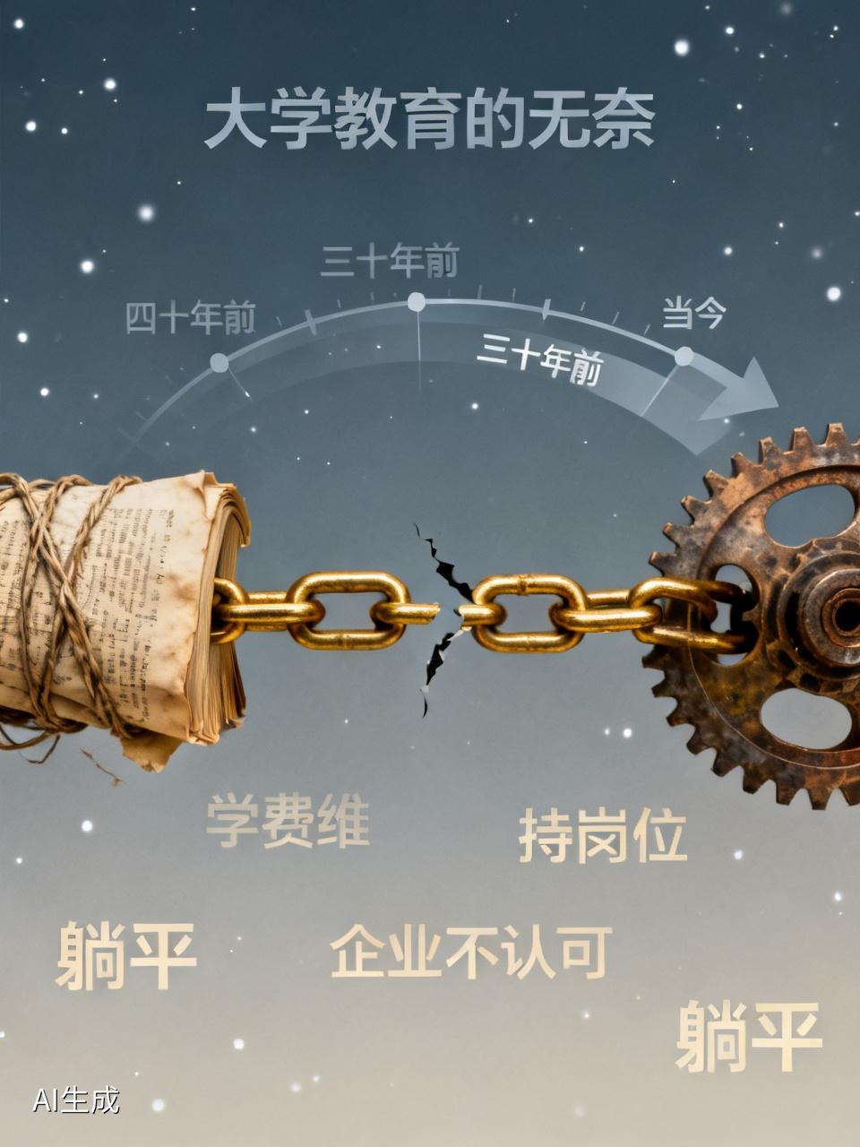 大学教育的无奈
秉持着四十年前的观念，沿用三十年前的教材，却要应对当下的现实状况