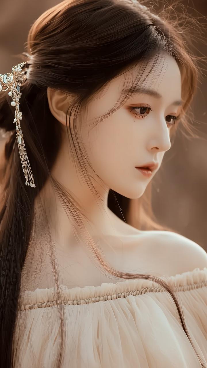 古典美人侧颜，优雅发饰点缀，柔美动人。