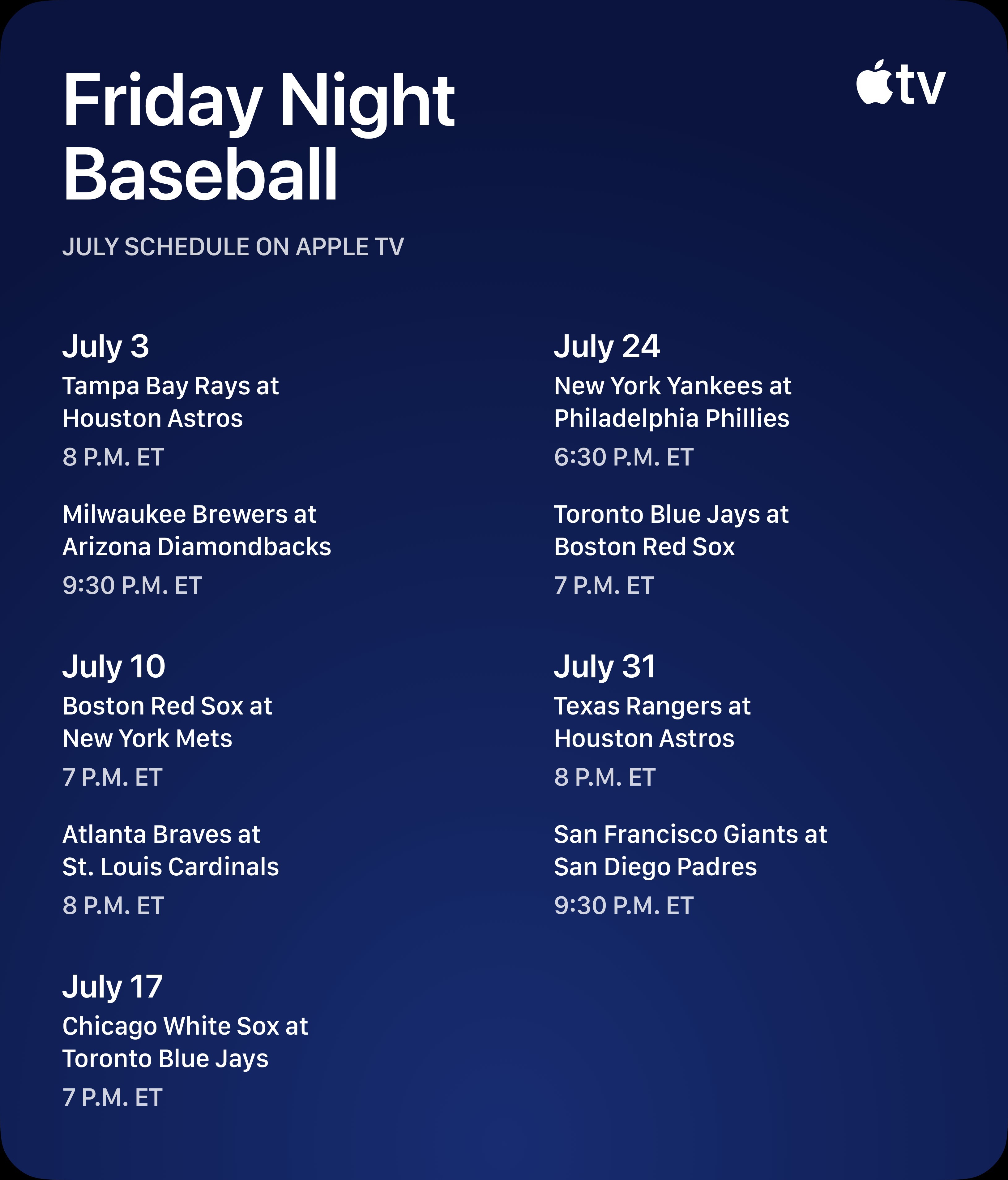 【Apple 与美国职业棒球大联盟公布了 7 月“Friday Night Ba