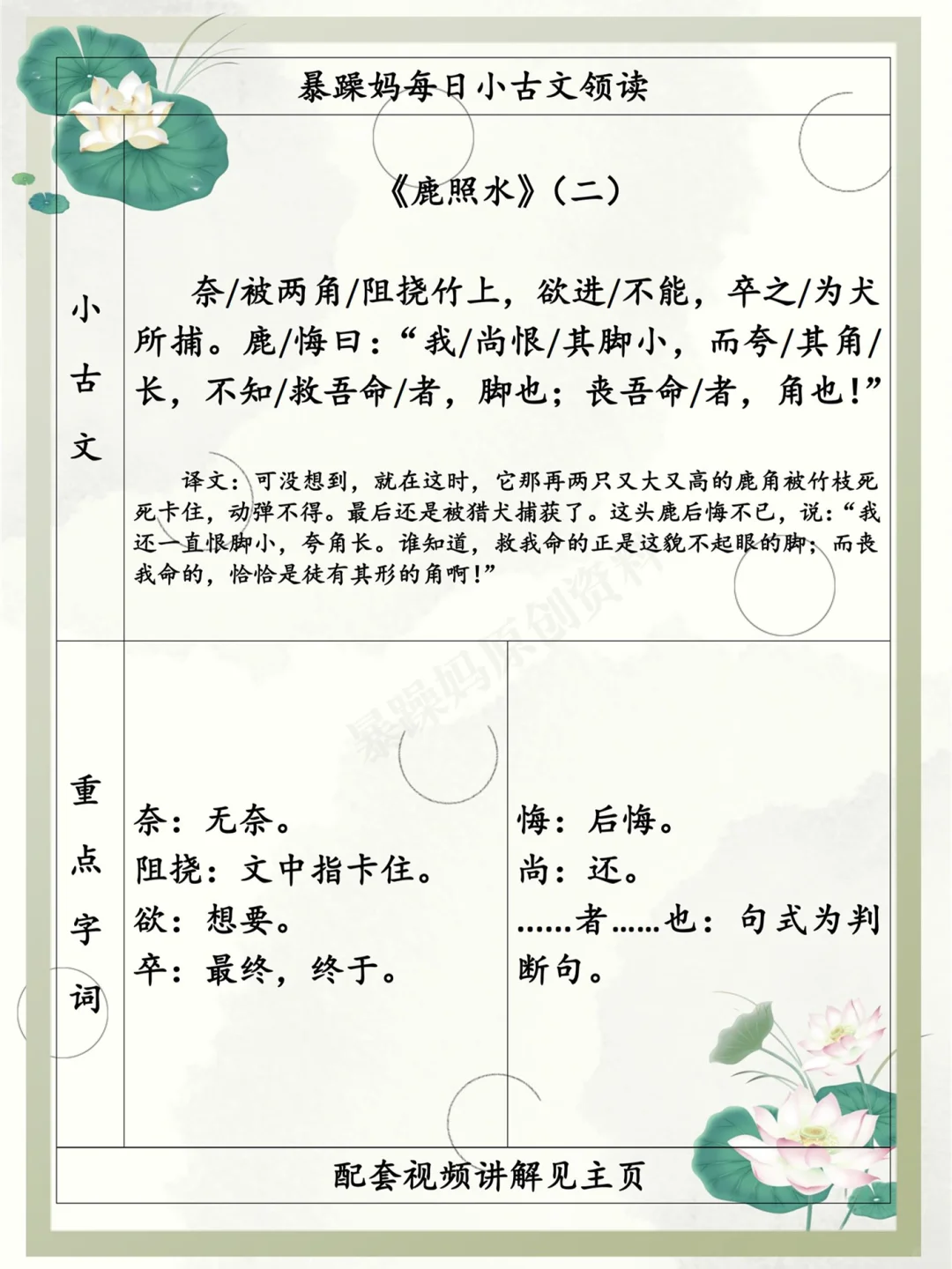 小古文领读《鹿照水》2/讲义版