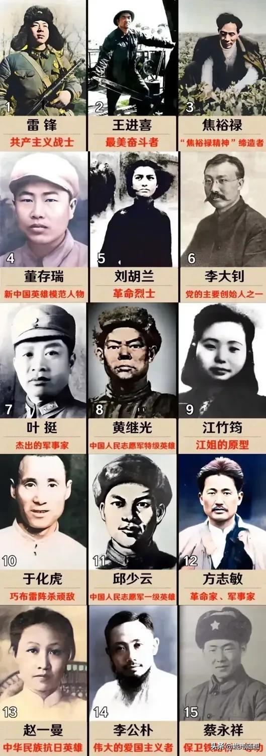15位英雄模范一览

雷锋、王进喜、焦裕禄、刘胡兰等15位英雄模范的名字，如同永