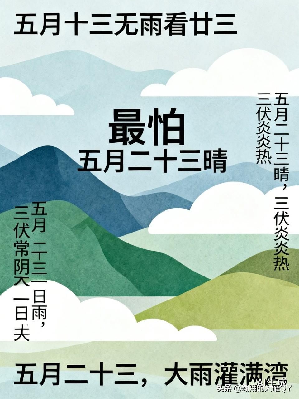 今天是五月二十三恰逢小暑民间俗语有
1. 小暑在尾，七月大水
小暑落在五月下旬（