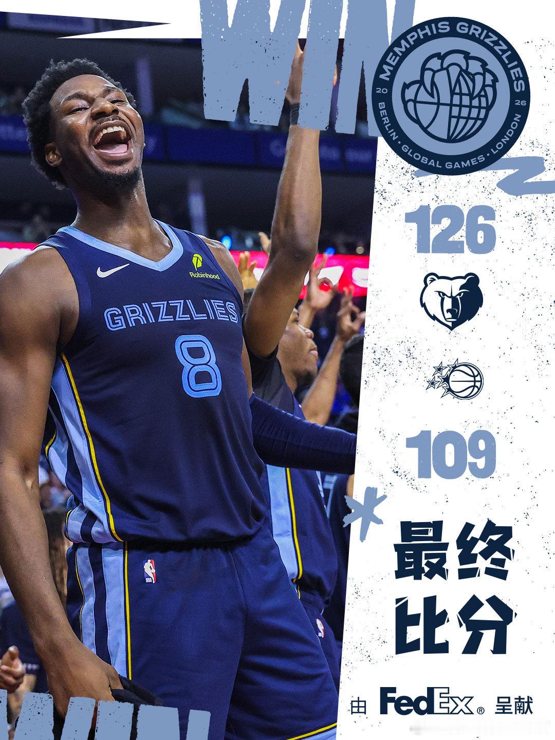 【最终比分】欧洲行胜利收官灰熊vs魔术  cr：孟菲斯灰熊 