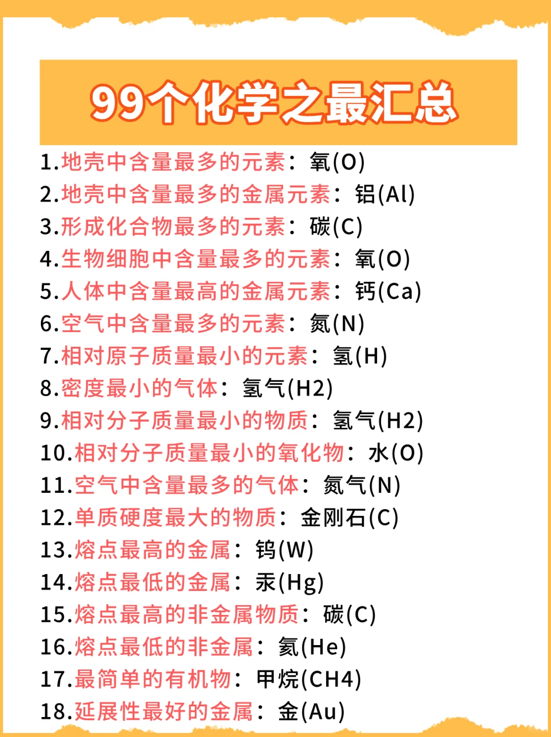 逼自己背完：99个化学之最常识速记