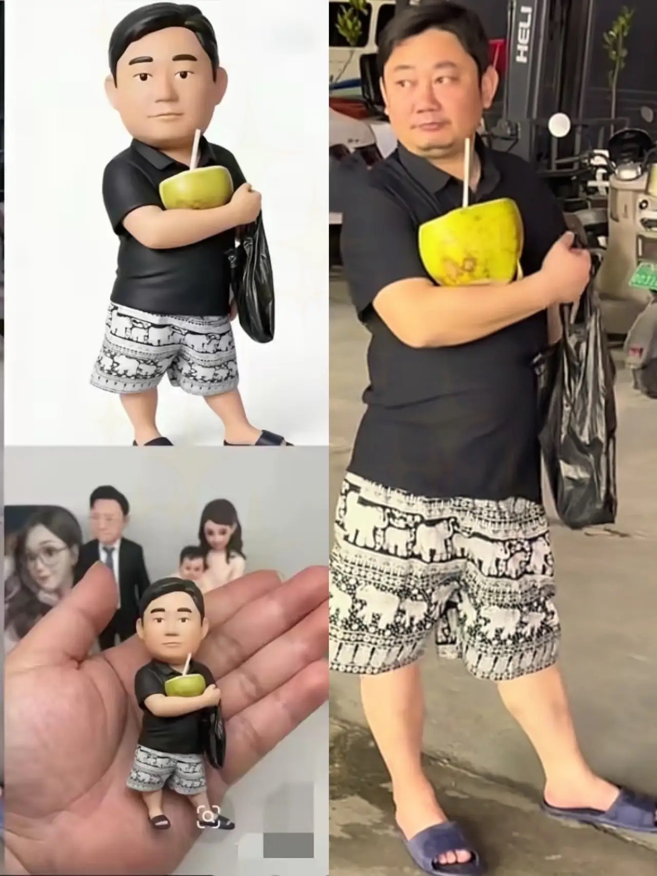 网友的脑洞真的杀疯了！张雪喝椰子水的名场面直接被做成了1:1神还原公仔！黑T恤+