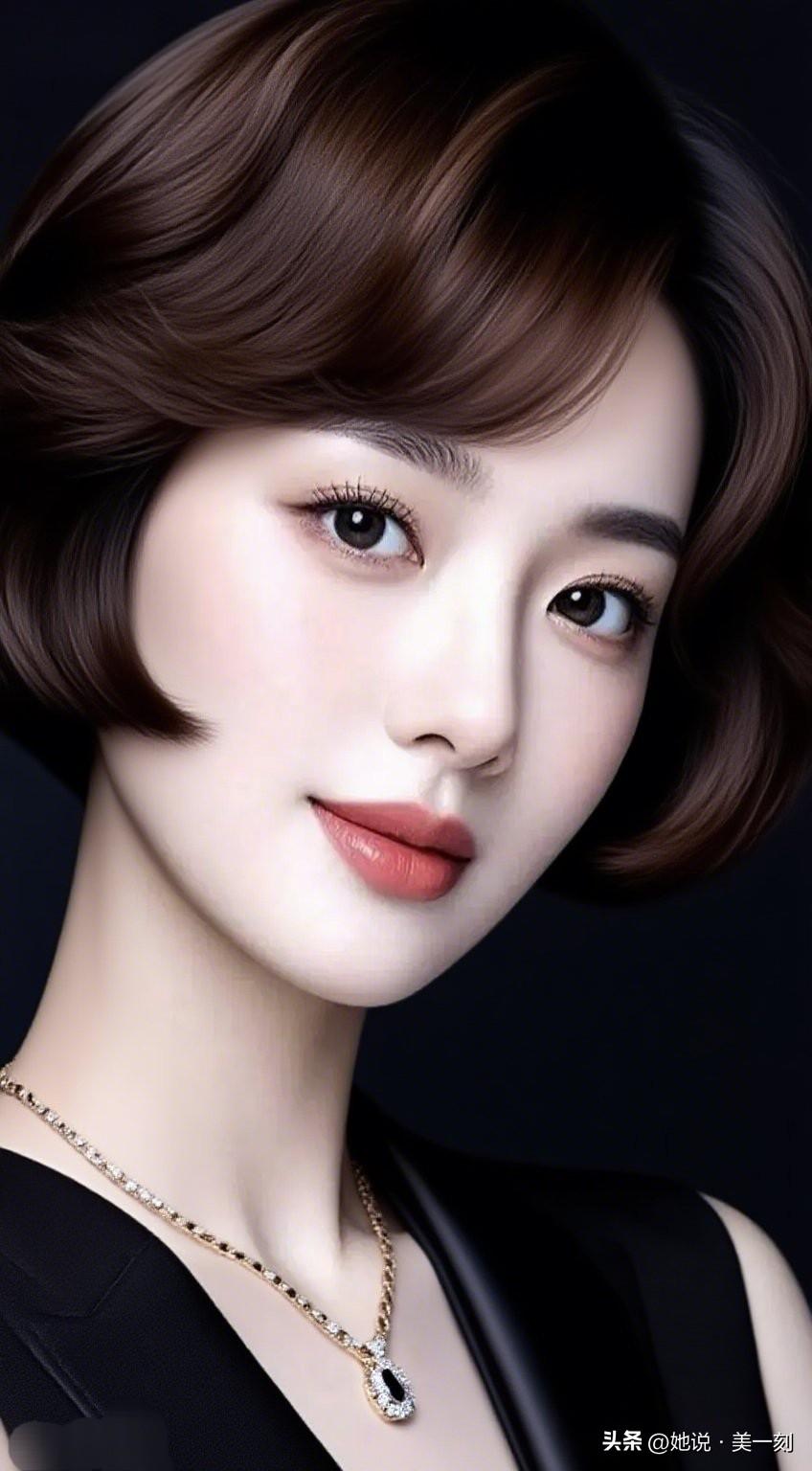 美人如画，玉颈诱人。优雅气质，迷人微笑，时尚项链，完美妆容。共享美人靓照