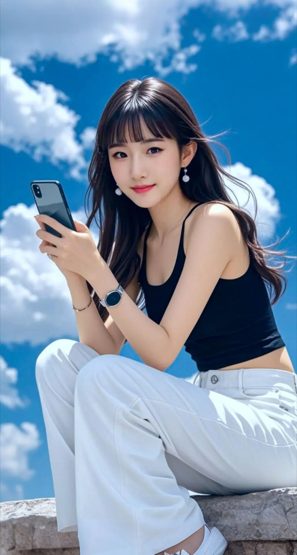 AI扩图 AI蓝天佳人