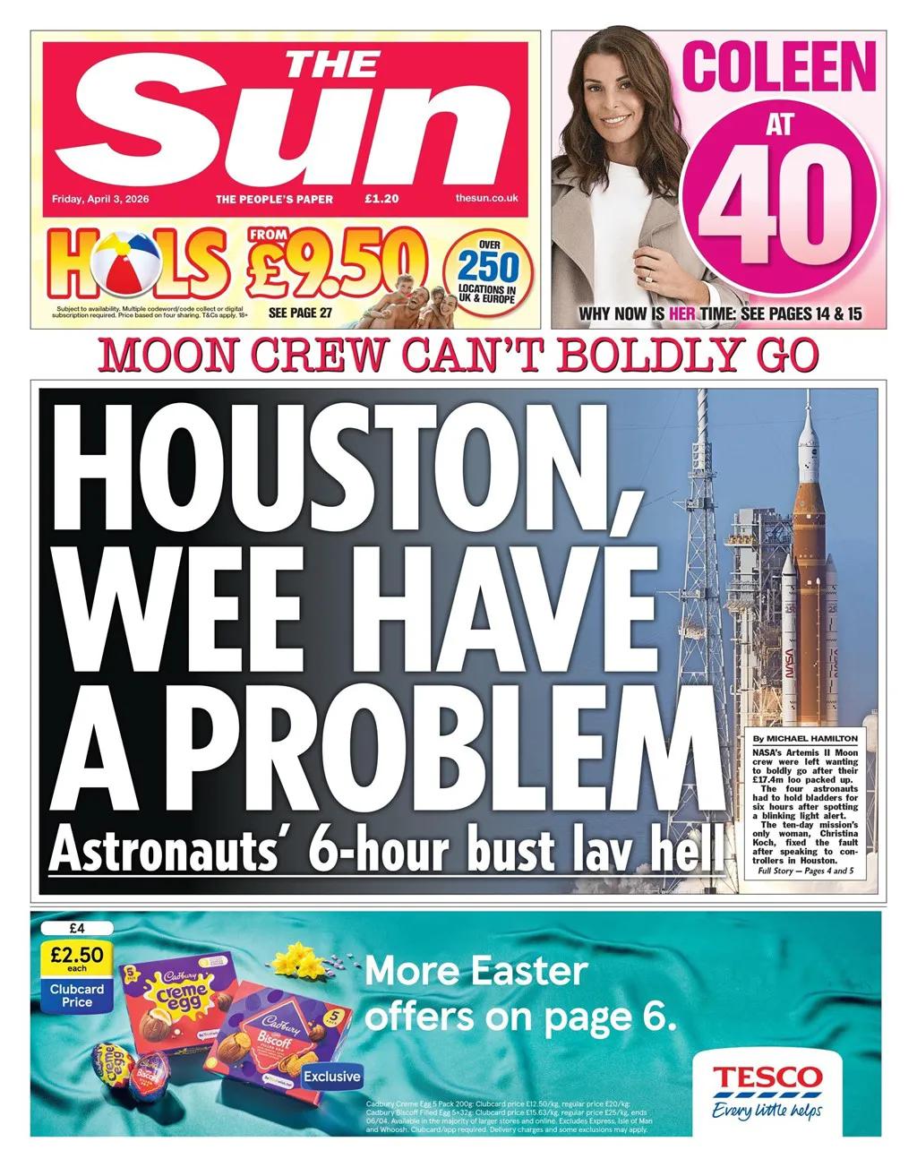 据《太阳报》报道，NASA阿尔忒弥斯II号上的宇航员在厕所停止工作后经历了六小时