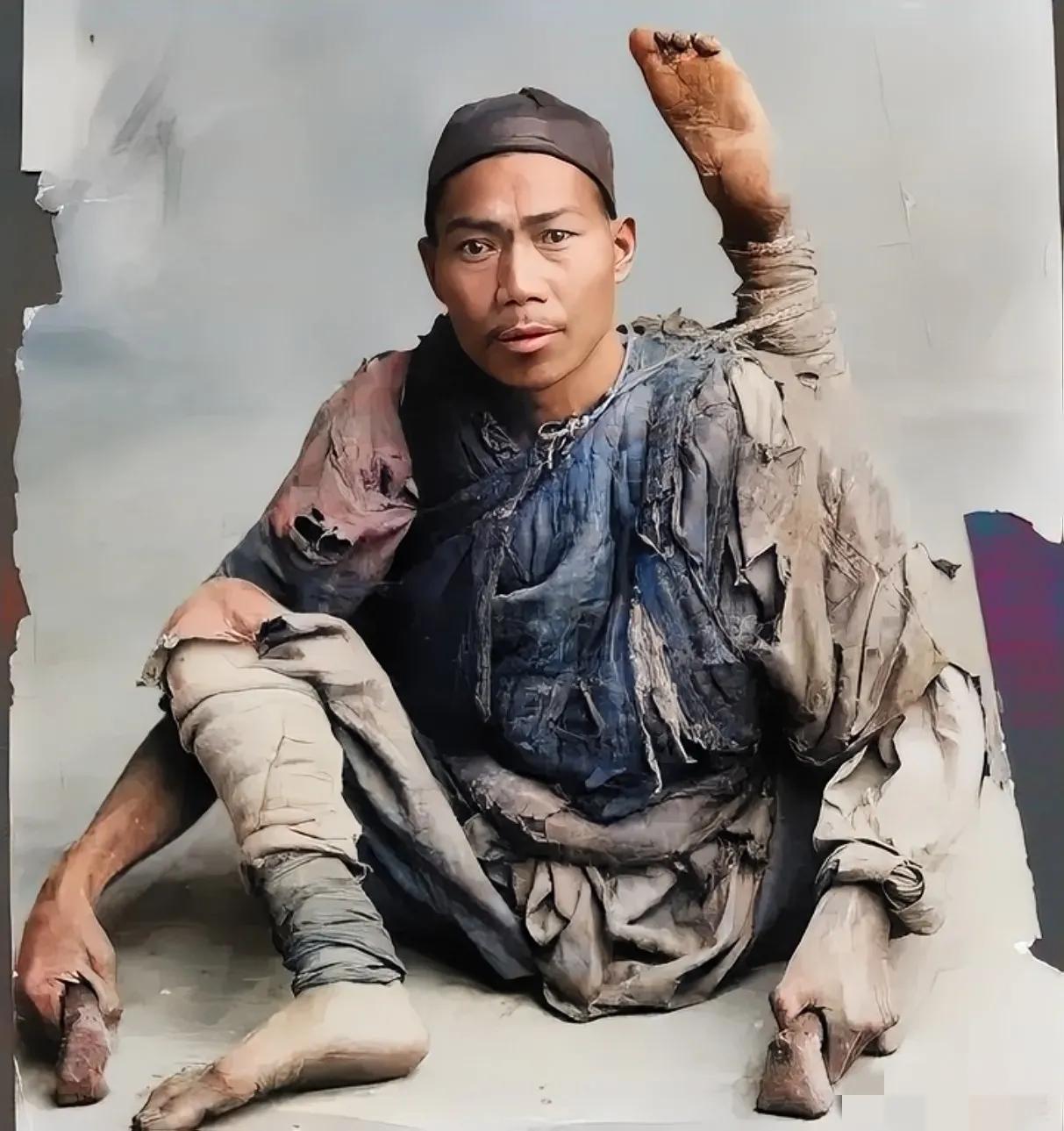 1917年，重庆朝天门码头，一名“讨饭”的乞丐，留下的一张老照片，当时寒风刺骨，