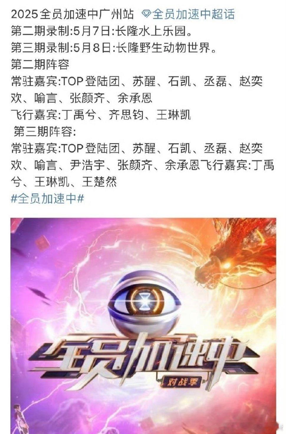 网传全员加速中录制名单：TOP登陆少年、黄子弘凡、喻言、张颜齐、余承恩、尹浩宇等