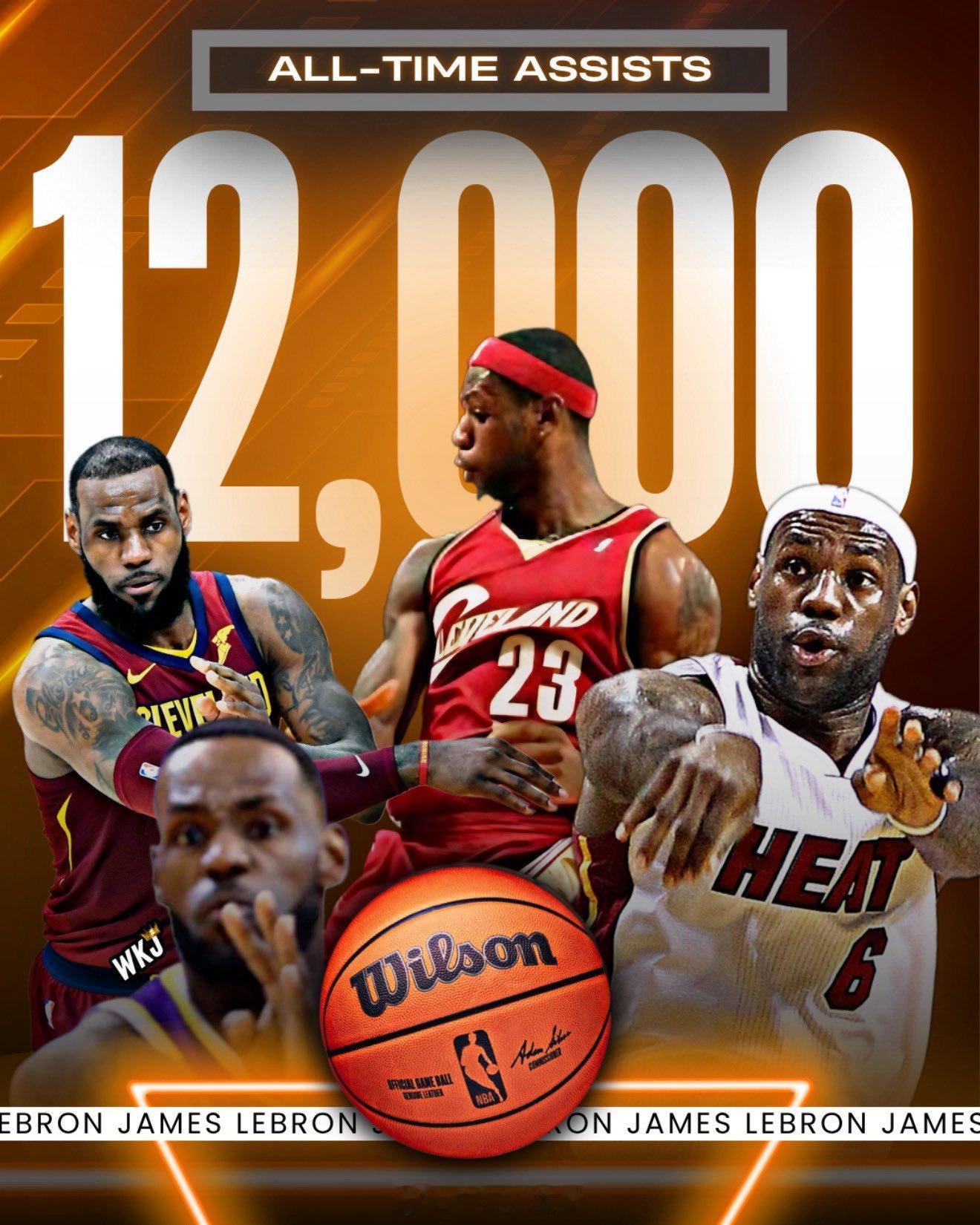 詹姆斯达成了12000个助攻 🤯他是仅有的第四位达到这一里程碑的球员。太阳vs