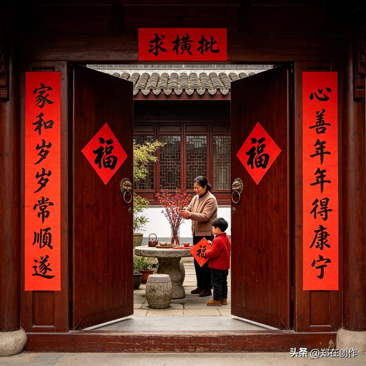 上联：家和岁岁常顺遂
下联：心善年年得康宁
 
一副寓意吉祥、寄托美好期许的对联