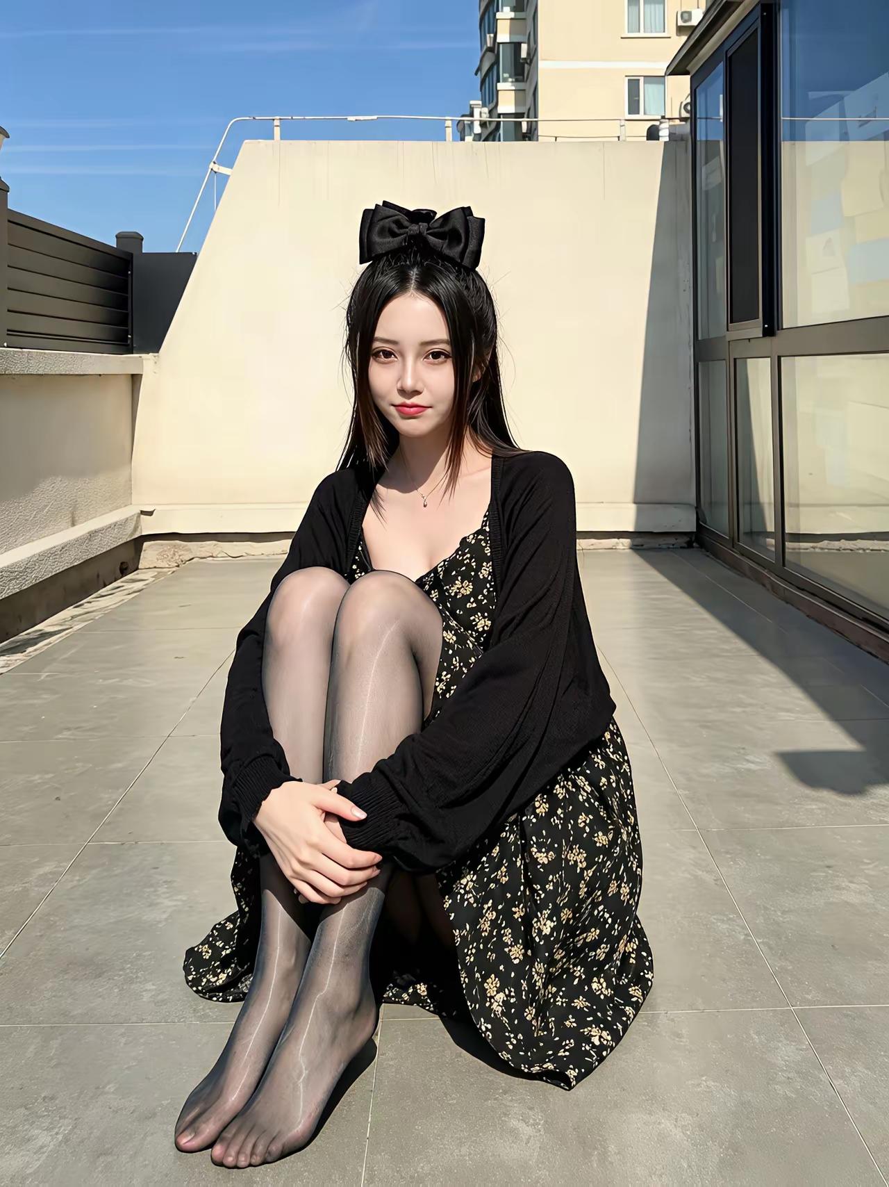 黑裙配蝴蝶结，清新又甜美，阳光下的你最美！🌞💖