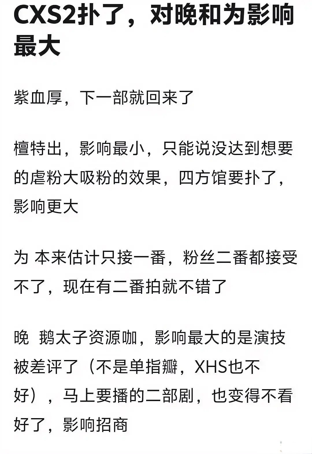 长相思扑街对于主演们的影响，觉得有道理吗 ​​​