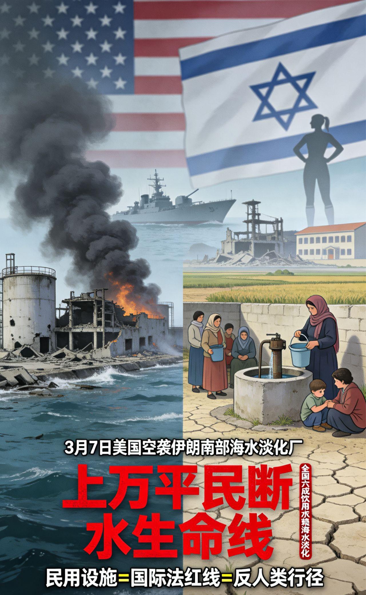 3月7号，美国干了件连底裤都不要的缺德事——空袭伊朗南部海水淡化水厂，直接炸断了