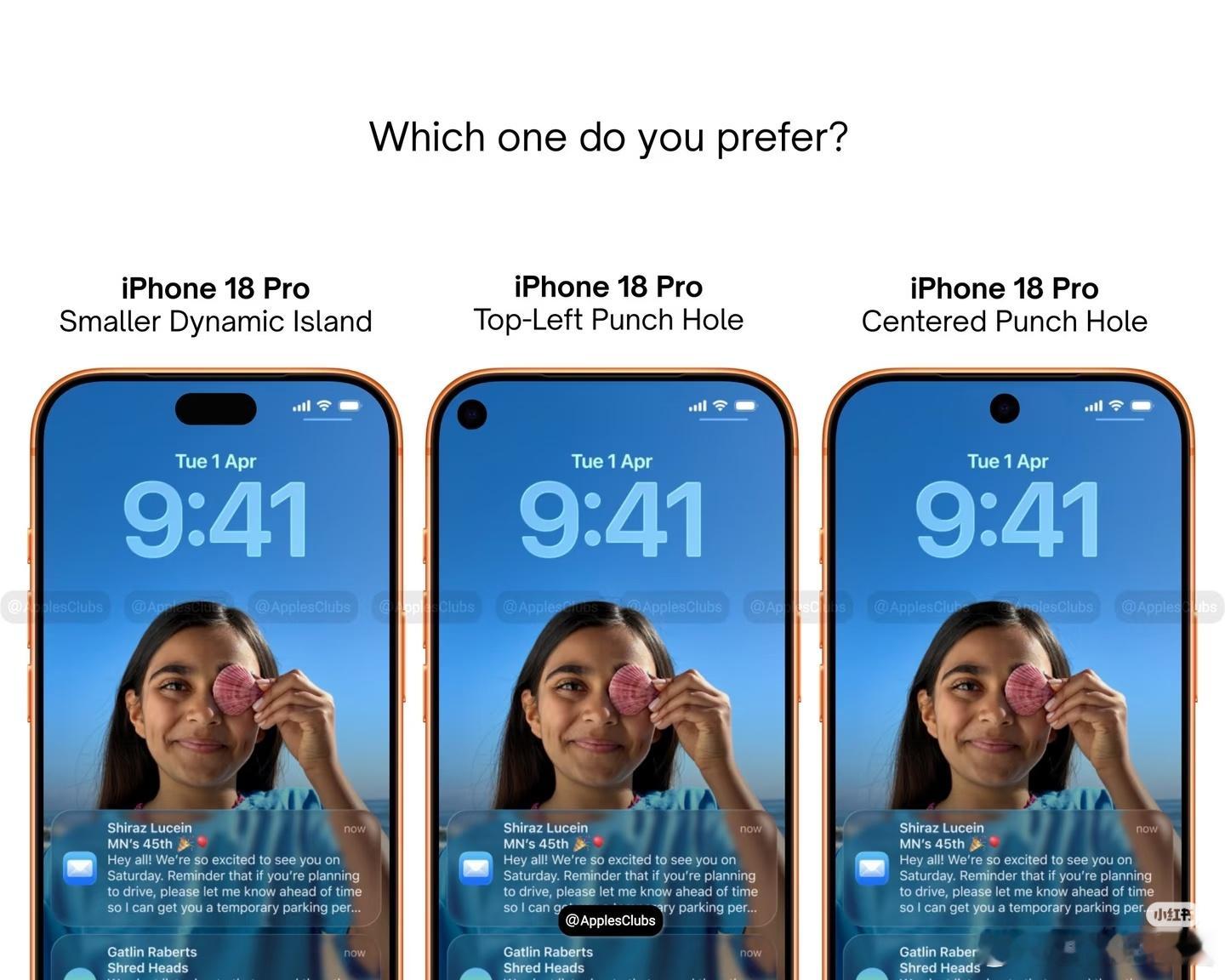 iPhone 18 Pro 前置摄像头你喜欢哪一个？ 
