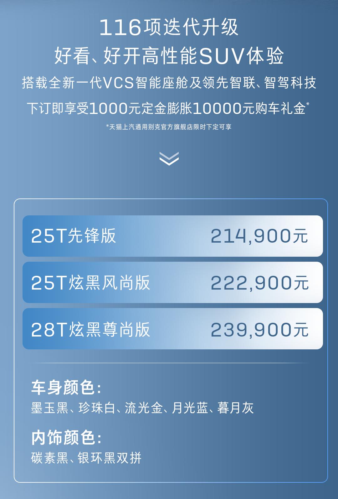 全新一代别克昂科威S正式上市，售价区间为21.49-23.99万元，有1.5T和