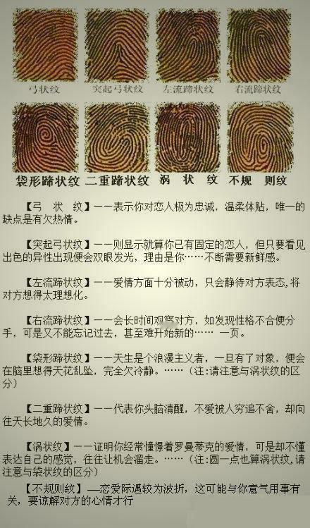 【右手食指指纹决定了你的爱情】此分类 图将人们的爱情观分为八大类，准确率达90%