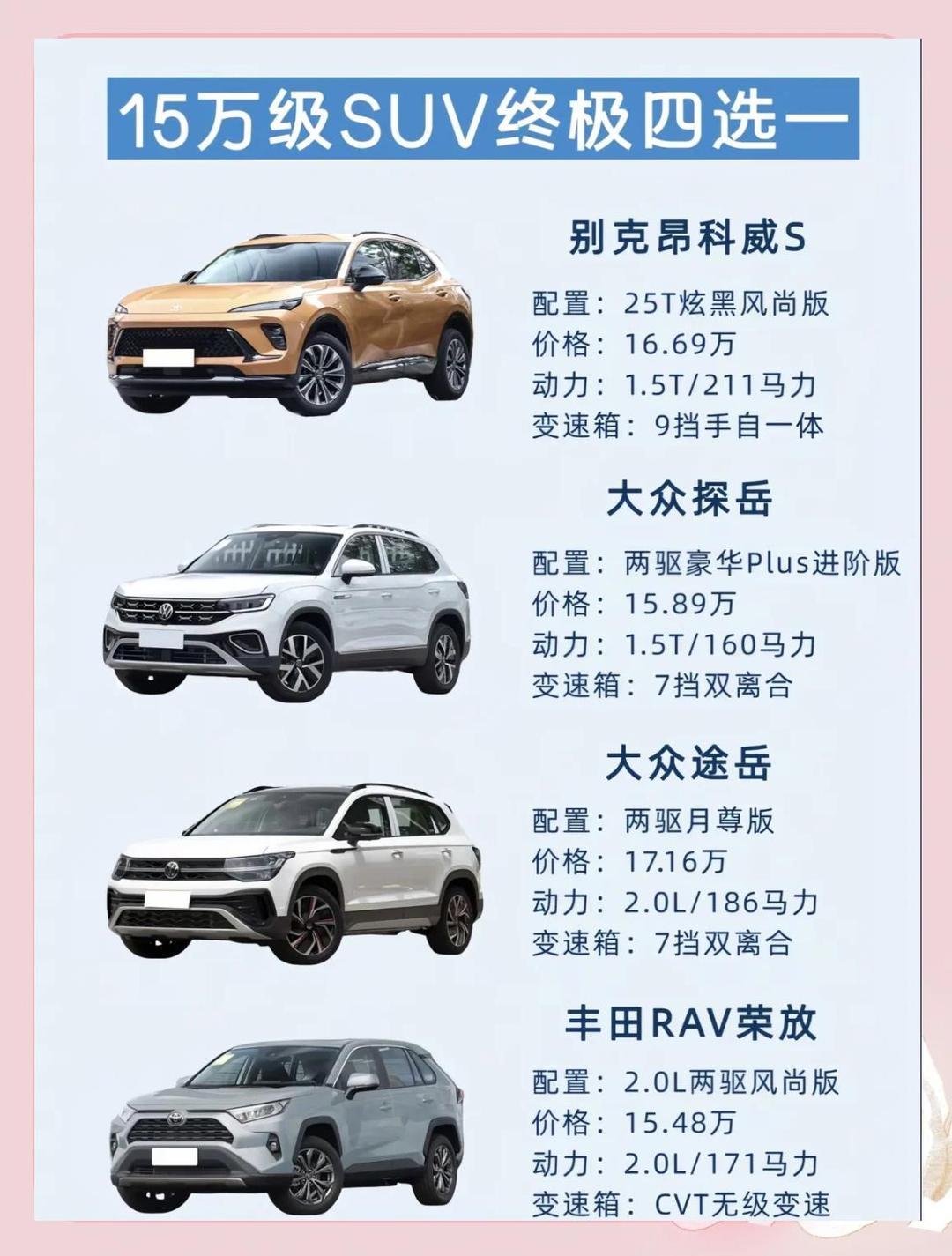 卡在15万级合资SUV的选择里纠结，来看看下面四选一的选项！👇
选择一：别克昂