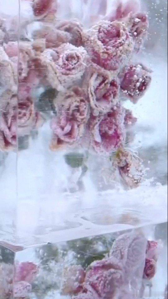 尔滨你是有点子浪漫在身上的冰雪大世界建了超大玫瑰冰瀑懂浪漫还得是尔滨啊，冰封的不