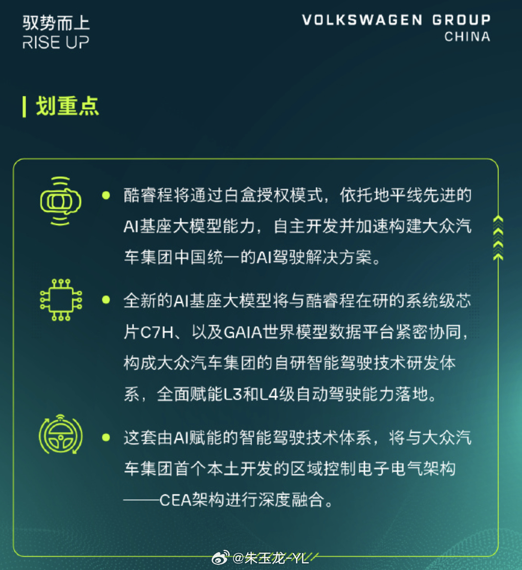 大众与地平线官宣L3L4合作 我觉得这事皆大欢喜的合作。对于地平线来说，余总面临