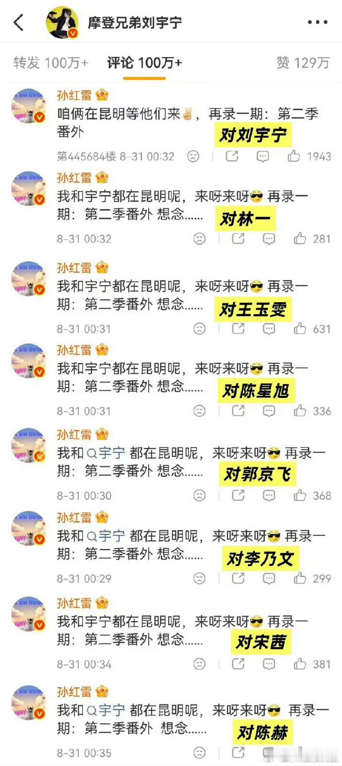 摩登兄弟[超话] 笑不活了红雷哥的世界：咱俩（对刘宇宁）我和宇宁（对其他人）雷宇