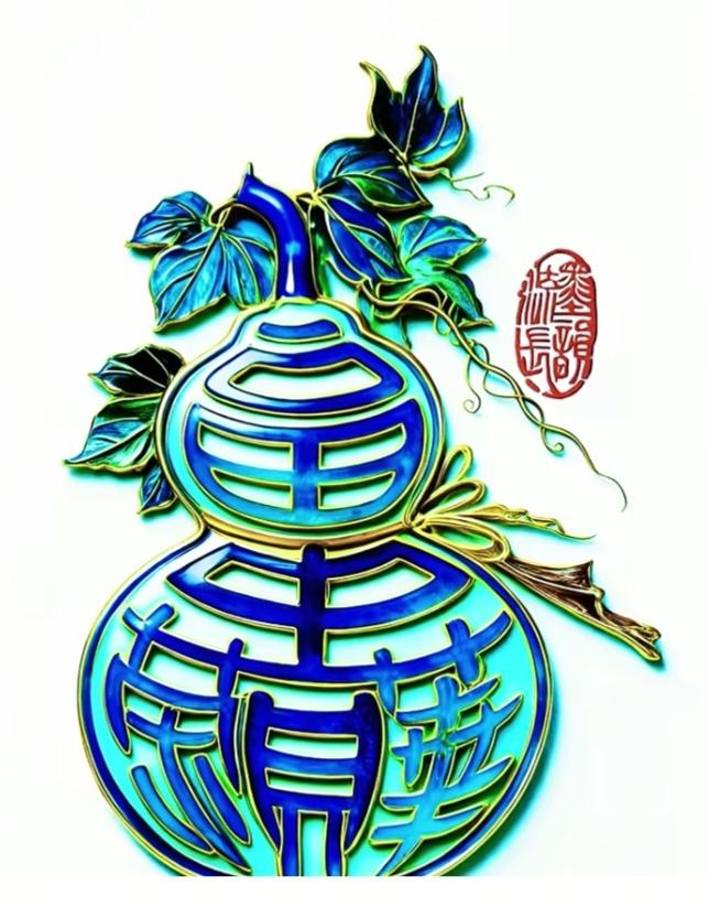 图中画面太美啦，画的就是宝葫芦，葫芦象征荣华富贵。平安幸福。画面隐藏四个大字。赶