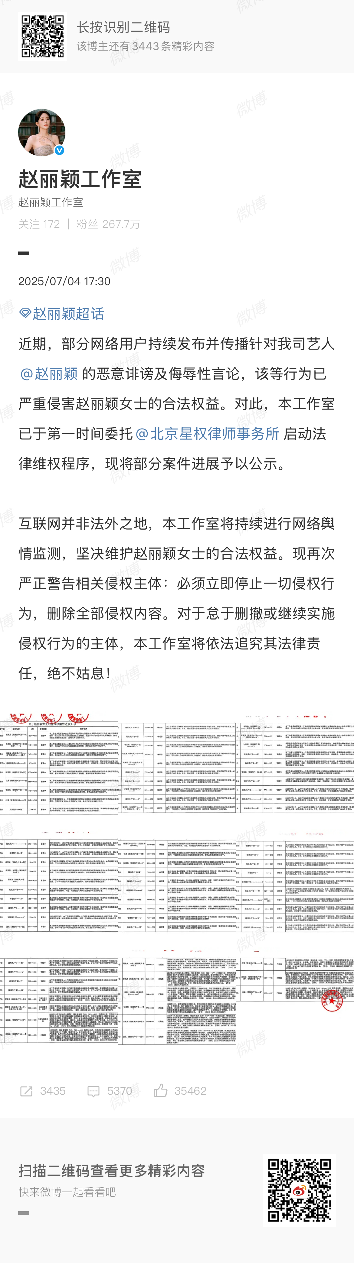 赵丽颖方维权进展赵丽颖方公布76条维权告黑进度 工作室发文公布维权告黑进展，表示