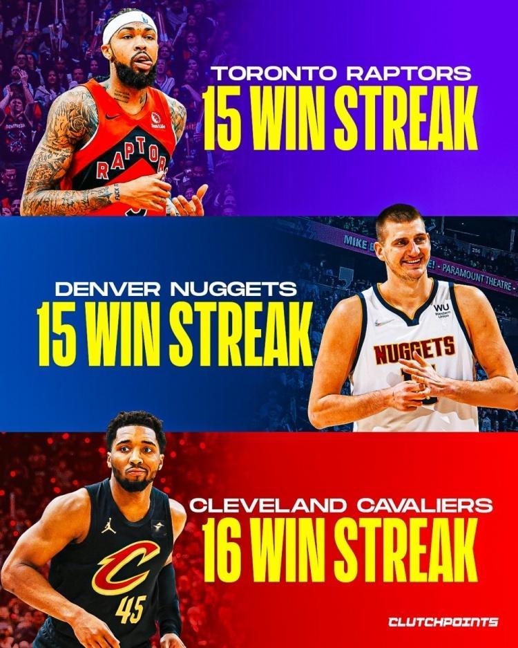 各队2000年至今最长连胜记录！热火27连胜 勇士24 火箭22 湖人11库里金