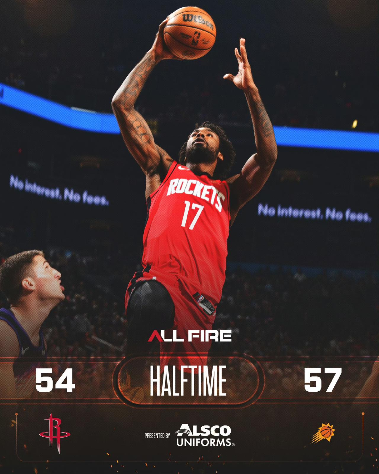 半场结束火箭54:57太阳。
火箭开场就是心态作妖造成的一度落后20多分还好半场