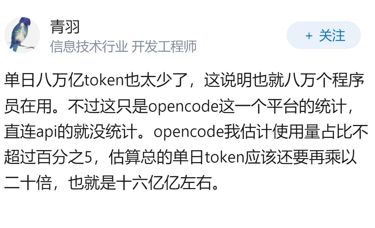 OpenCode 发文称 DeepSeek 单日吞下 8 万亿 Token，传递