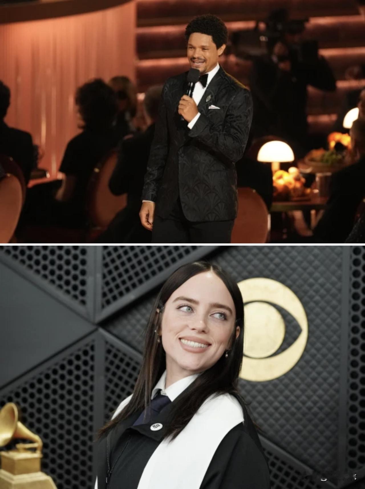 特雷弗·诺亚在68届格莱美奖颁奖典礼上，
挖苦唐纳德·特朗普总统。

诺亚下文说