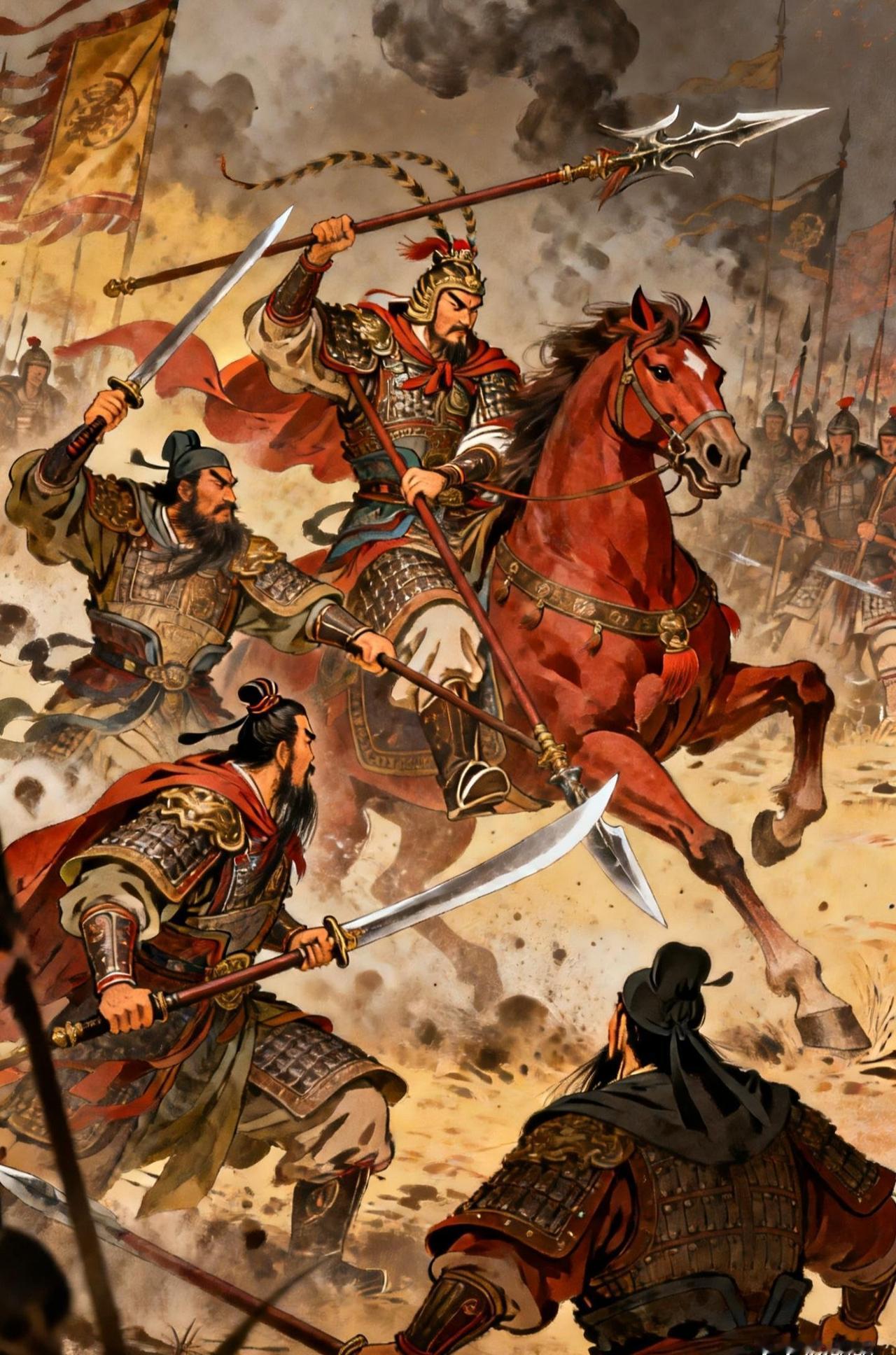 虎牢关下，刘关张哥仨，硬是把吕布给围殴了。
这事儿听着是英雄壮举，我倒觉得更像一